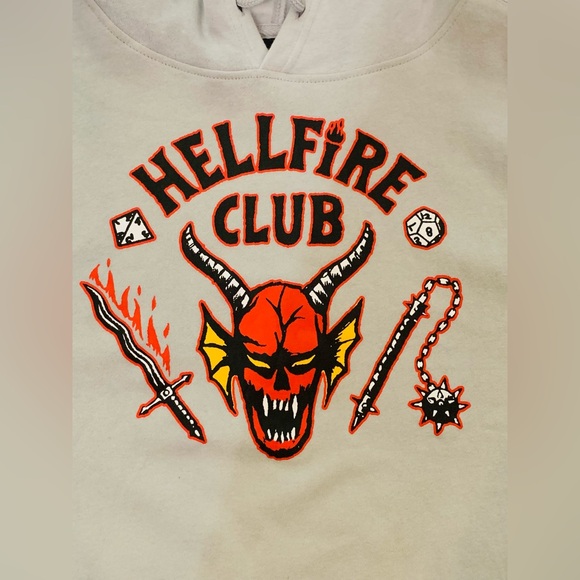Stranger Things XL (46/48) Men's Hellfire Club Pullover Hoodie Grey Black - Picture 8 of 10